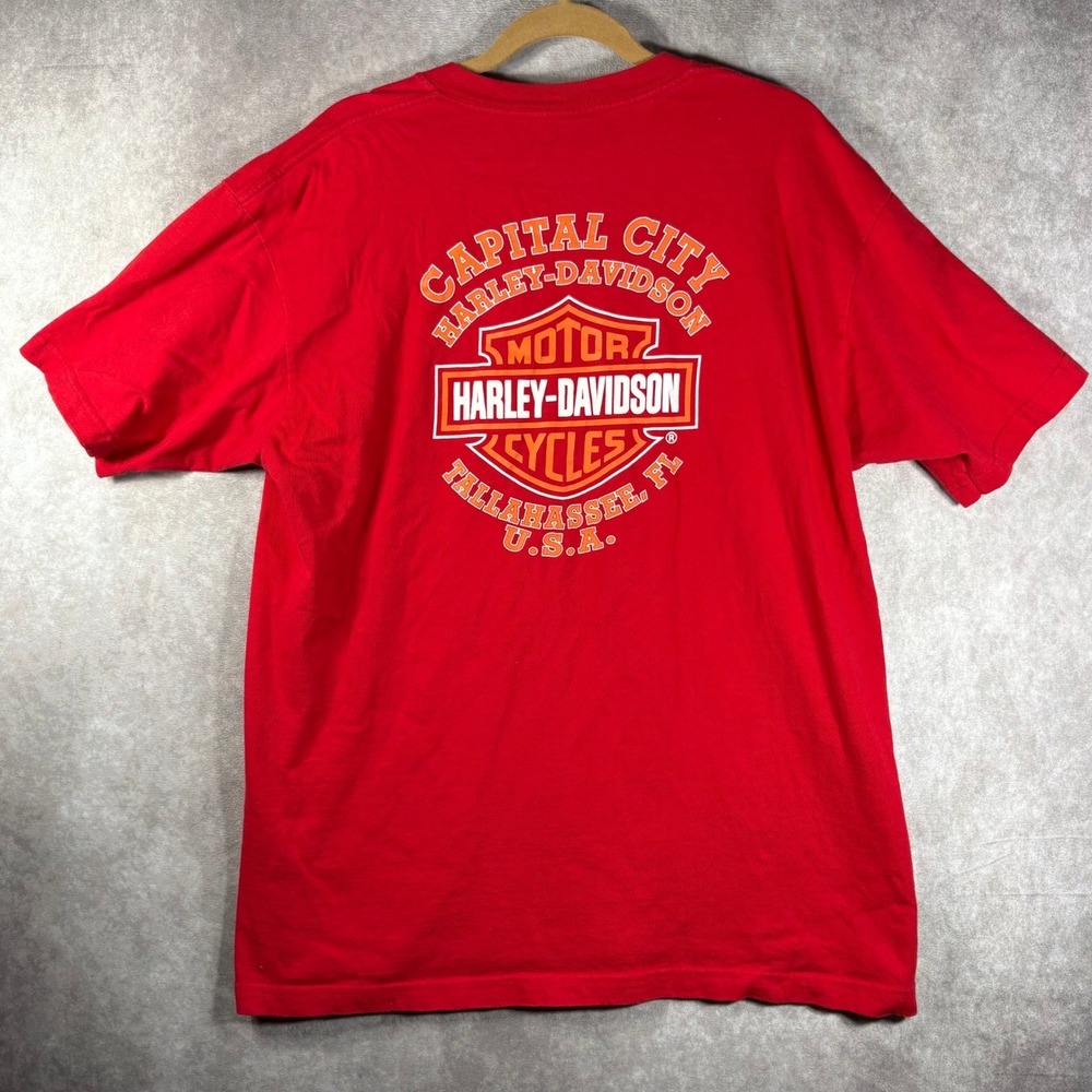Harley Davidson T-Shirt Mens XL Red Capital City Tallahassee FL Flame Star Biker